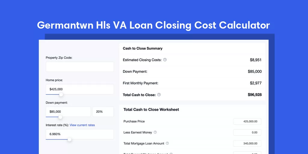 Germantwn Hls, IL VA Loan Closing Cost Calculator Germantwn Hls, IL VA Loan Closing Cost Calculator