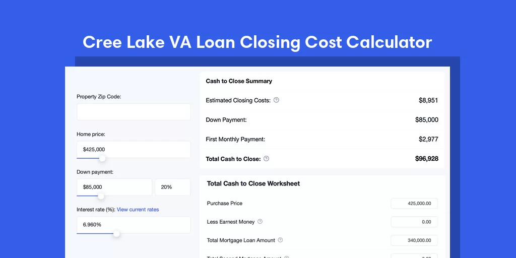 Cree Lake, IN VA Loan Closing Cost Calculator