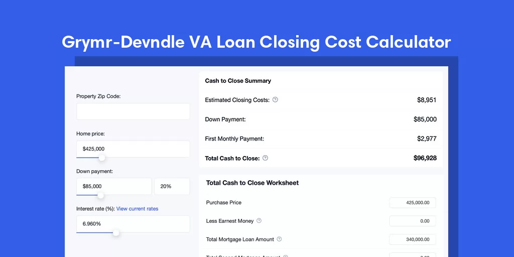Grymr-Devndle, KY VA Loan Closing Cost Calculator Grymr-Devndle, KY VA Loan Closing Cost Calculator