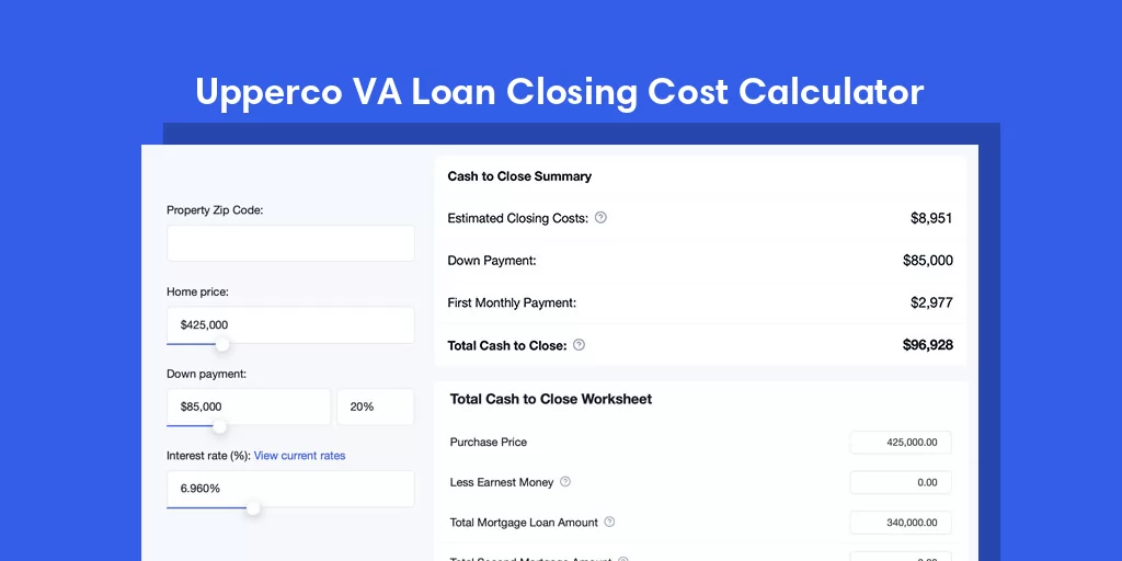 Upperco, MD VA Loan Closing Cost Calculator