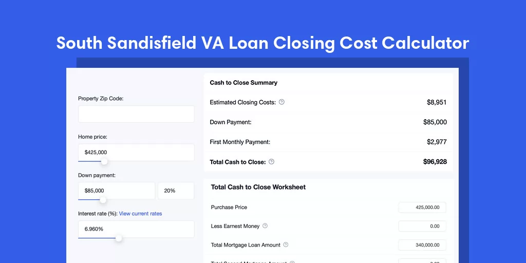 South Sandisfield, MA VA Loan Closing Cost Calculator