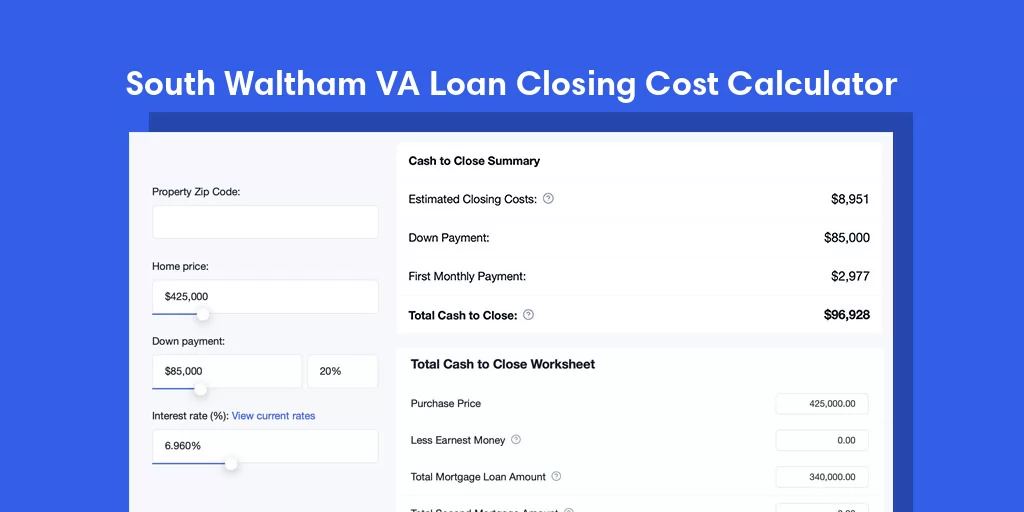 South Waltham, MA VA Loan Closing Cost Calculator