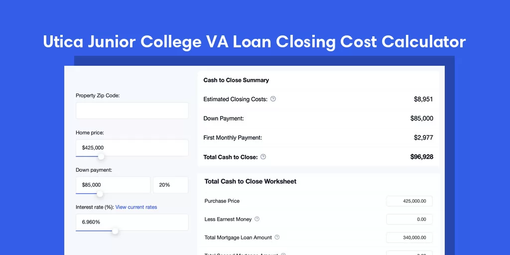 Utica Junior College, MS VA Loan Closing Cost Calculator Utica Junior College, MS VA Loan Closing Cost Calculator