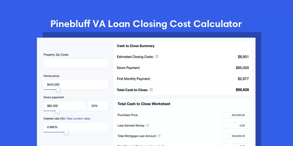 Pinebluff, MS VA Loan Closing Cost Calculator
