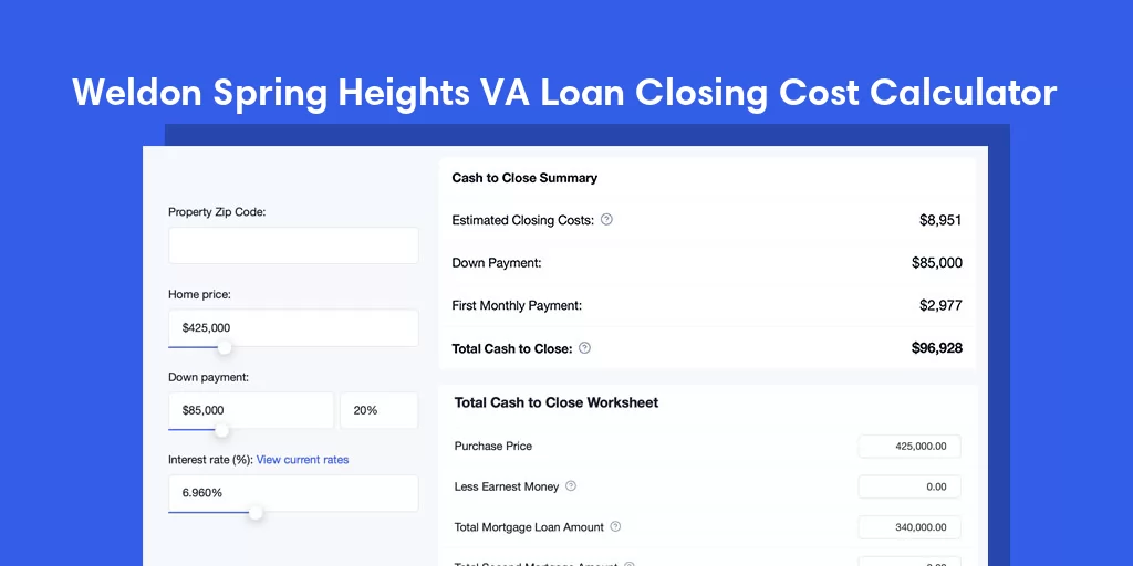 Weldon Spring Heights, MO VA Loan Closing Cost Calculator