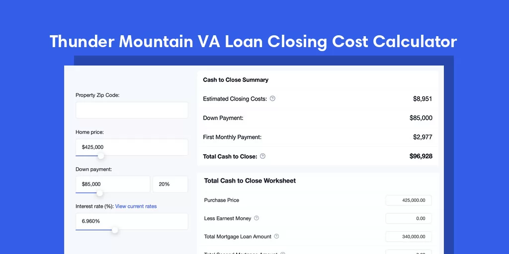 Thunder Mountain, NV VA Loan Closing Cost Calculator