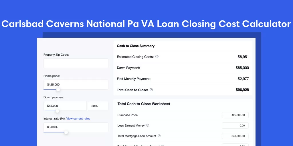 Carlsbad Caverns National Pa, NM VA Loan Closing Cost Calculator