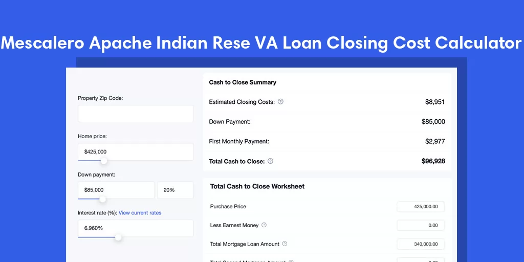 Mescalero Apache Indian Rese, NM VA Loan Closing Cost Calculator
