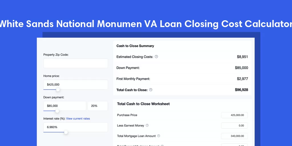 White Sands National Monumen, NM VA Loan Closing Cost Calculator