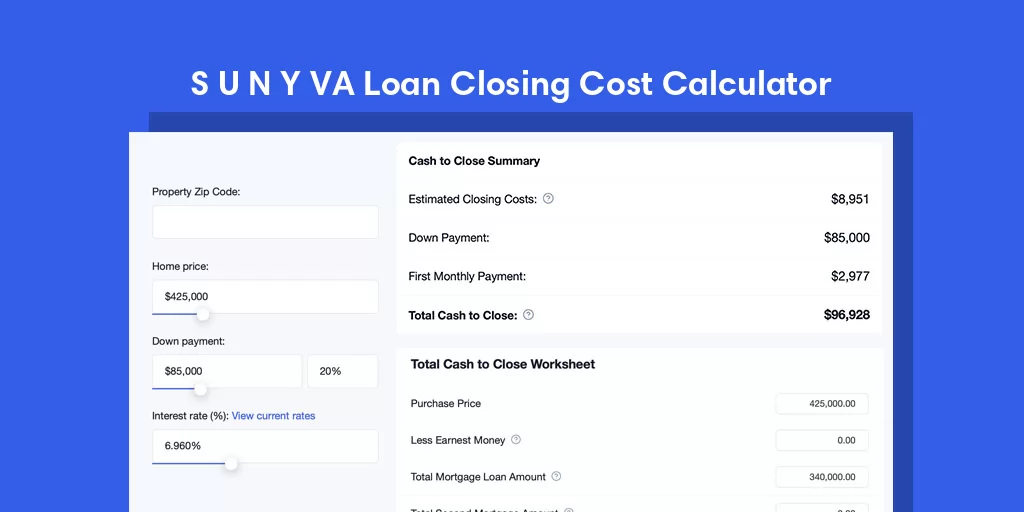 S U N Y, NY VA Loan Closing Cost Calculator