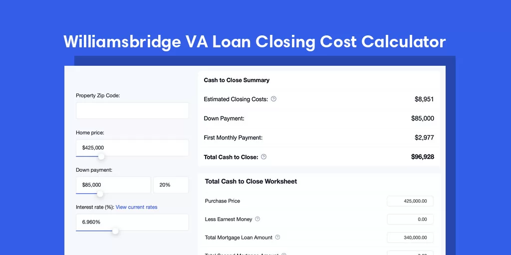 Williamsbridge, NY VA Loan Closing Cost Calculator