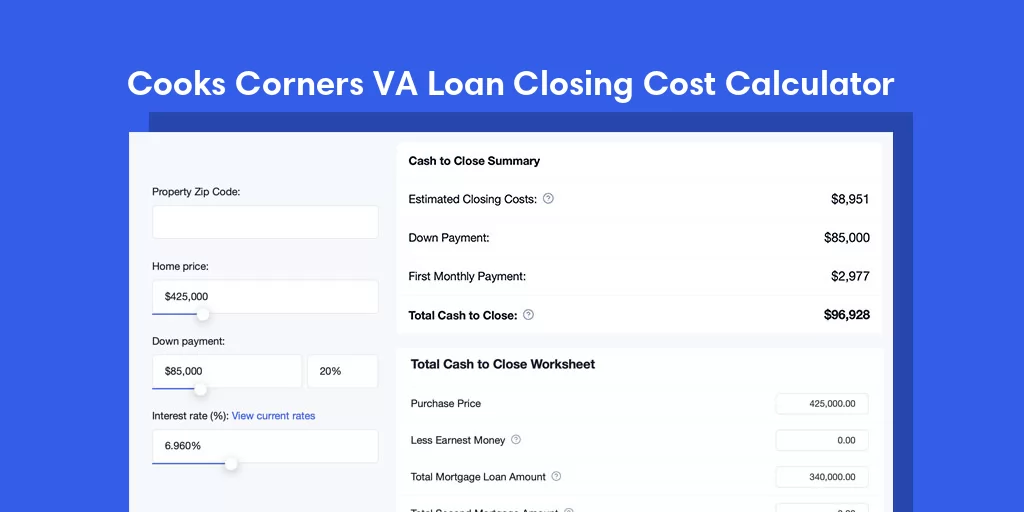 Cooks Corners, NY VA Loan Closing Cost Calculator