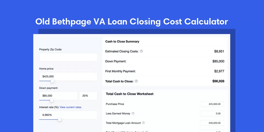 Old Bethpage, NY VA Loan Closing Cost Calculator