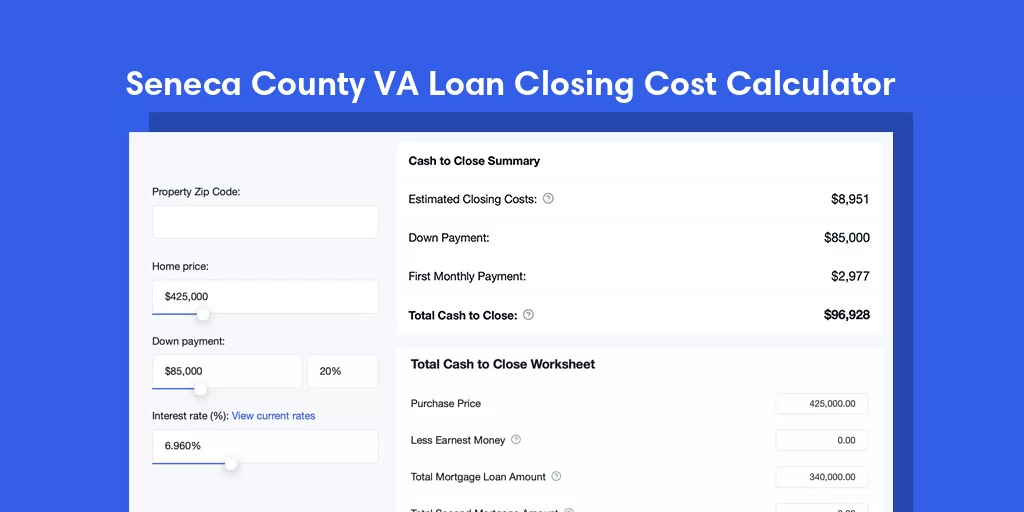 Seneca County, NY VA Loan Closing Cost Calculator