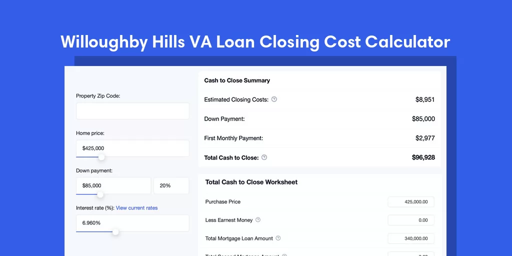 Willoughby Hills, OH VA Loan Closing Cost Calculator Willoughby Hills, OH VA Loan Closing Cost Calculator