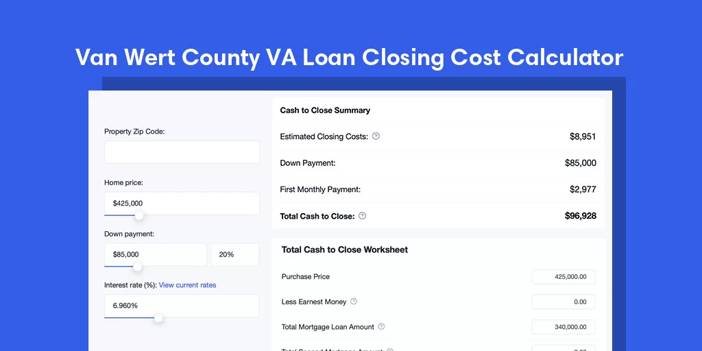 Van Wert County, OH VA Loan Closing Cost Calculator