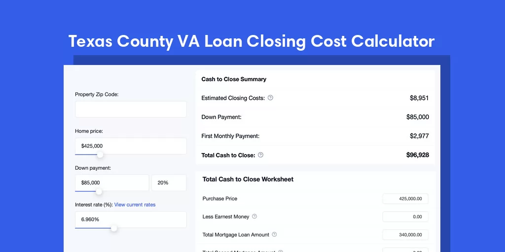 Texas County, OK VA Loan Closing Cost Calculator