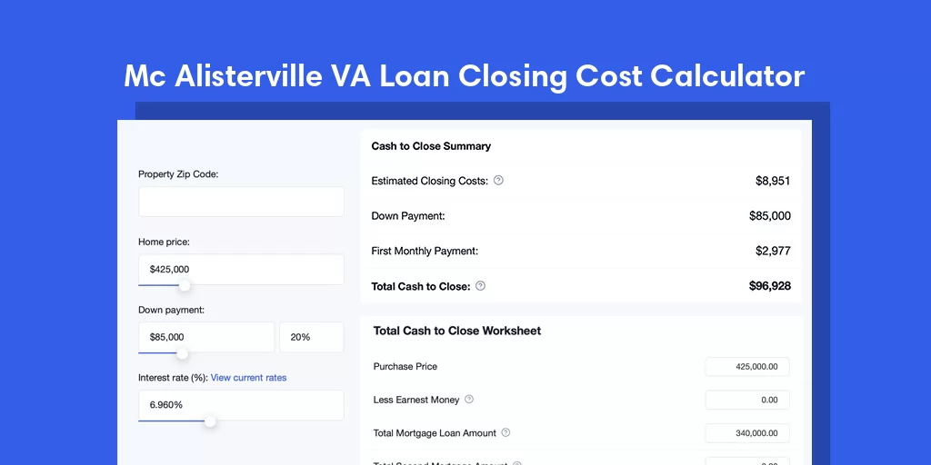 Mc Alisterville, PA VA Loan Closing Cost Calculator Mc Alisterville, PA VA Loan Closing Cost Calculator