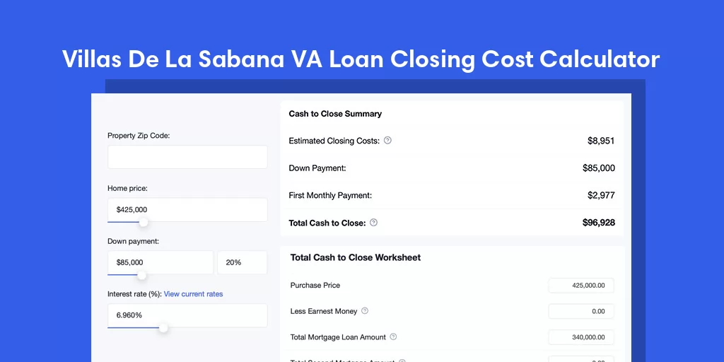 Villas De La Sabana, PR VA Loan Closing Cost Calculator Villas De La Sabana, PR VA Loan Closing Cost Calculator