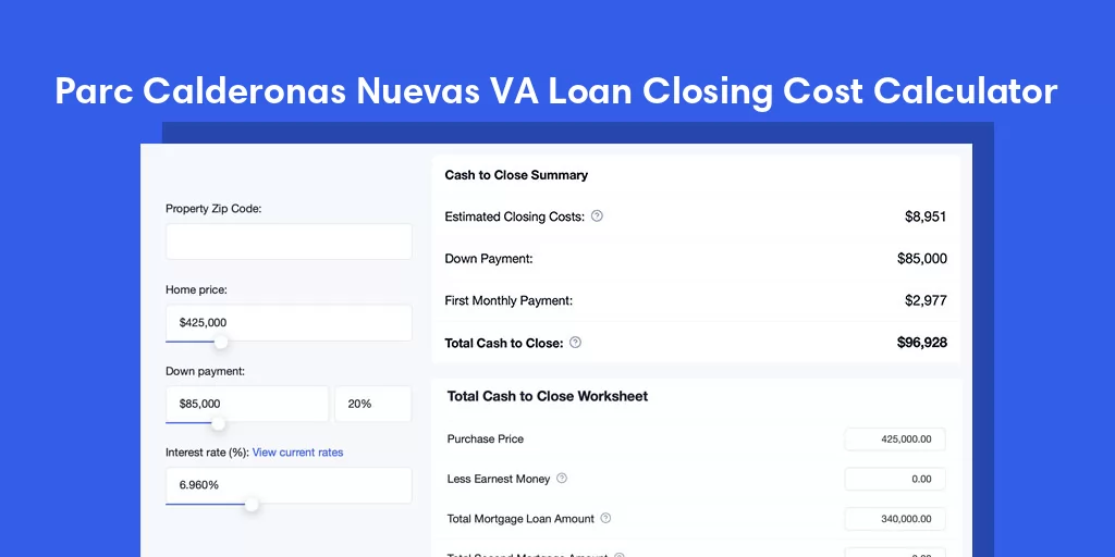 Parc Calderonas Nuevas, PR VA Loan Closing Cost Calculator Parc Calderonas Nuevas, PR VA Loan Closing Cost Calculator