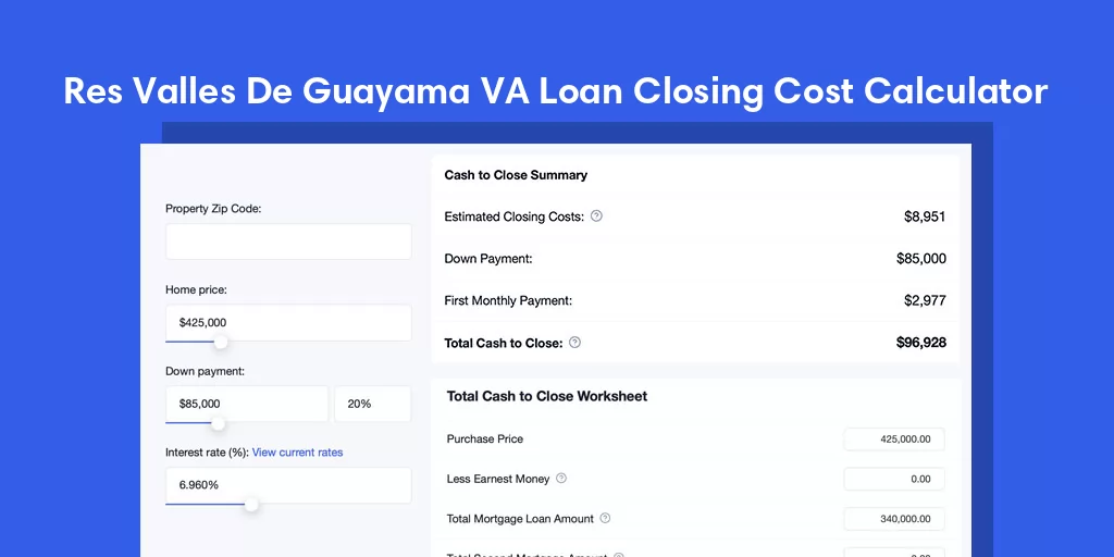 Res Valles De Guayama, PR VA Loan Closing Cost Calculator Res Valles De Guayama, PR VA Loan Closing Cost Calculator