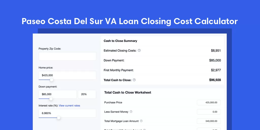 Paseo Costa Del Sur, PR VA Loan Closing Cost Calculator Paseo Costa Del Sur, PR VA Loan Closing Cost Calculator