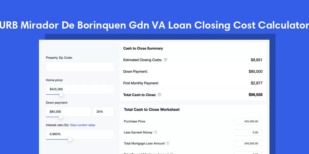 URB Mirador De Borinquen Gdn, PR VA Loan Closing Cost Calculator URB Mirador De Borinquen Gdn, PR VA Loan Closing Cost Calculator