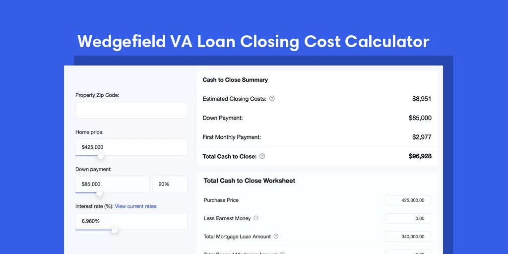 Wedgefield, SC VA Loan Closing Cost Calculator Wedgefield, SC VA Loan Closing Cost Calculator