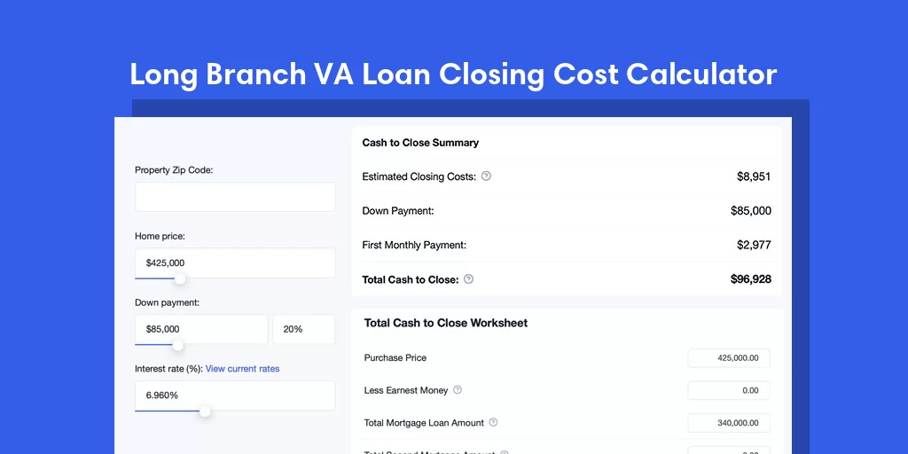 Long Branch, TX VA Loan Closing Cost Calculator
