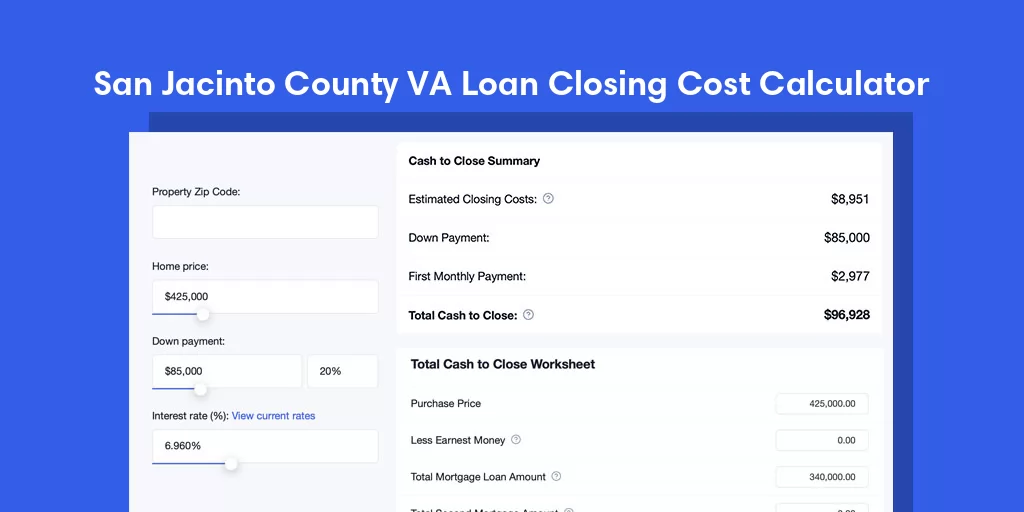 San Jacinto County, TX VA Loan Closing Cost Calculator