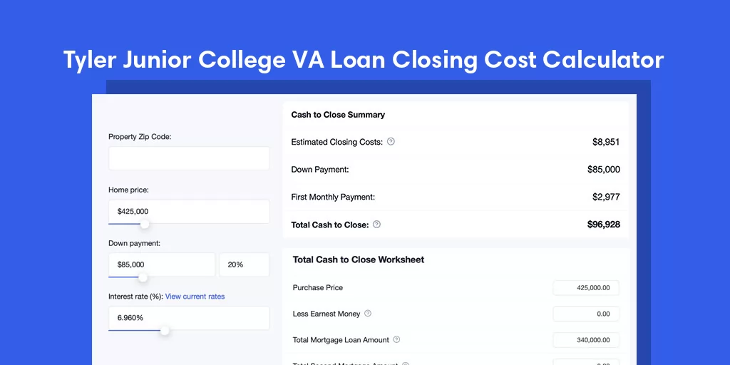 Tyler Junior College, TX VA Loan Closing Cost Calculator Tyler Junior College, TX VA Loan Closing Cost Calculator