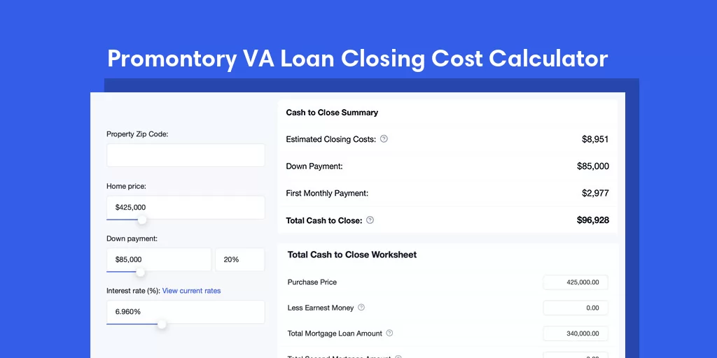 Promontory, UT VA Loan Closing Cost Calculator