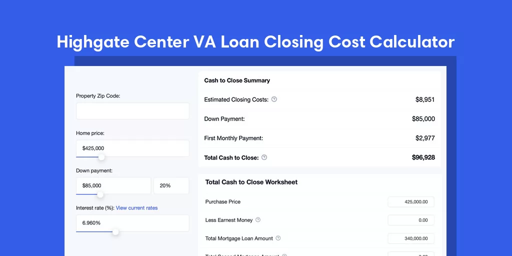 Highgate Center, VT VA Loan Closing Cost Calculator