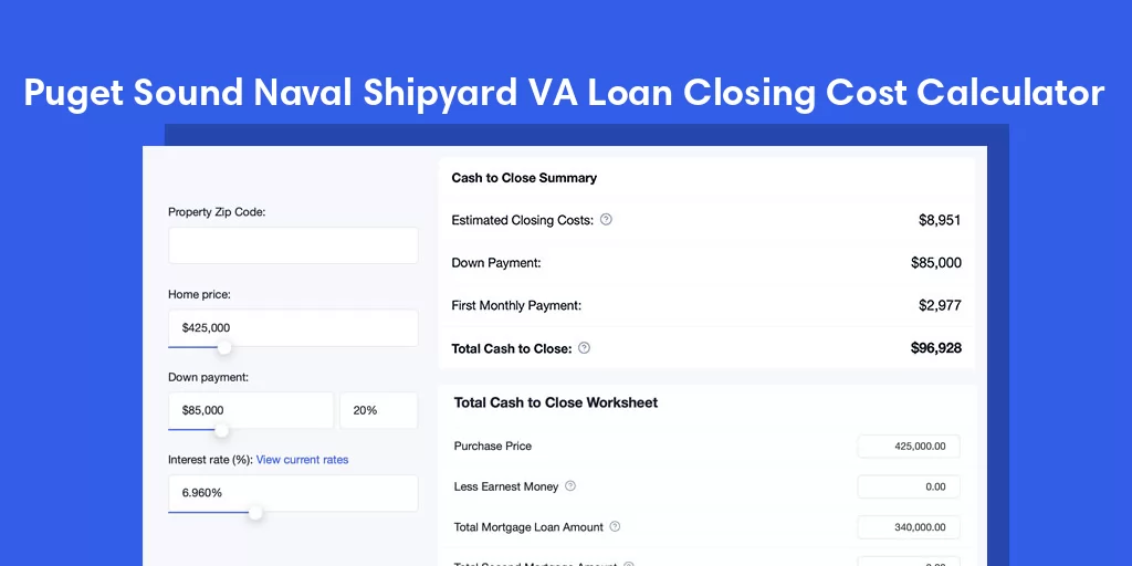 Puget Sound Naval Shipyard, WA VA Loan Closing Cost Calculator