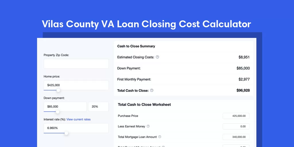 Vilas County, WI VA Loan Closing Cost Calculator